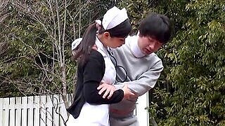 Japanese layout then sucking her patient's pecker outdoors in the park
