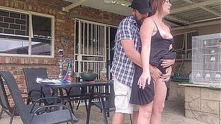 Neighbors wife outside upskirt fuck whilst this guy is at play