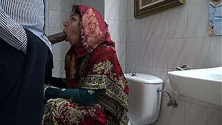 A sexually excited Turkish muslim wife meets with a darksome immigrant in state WC