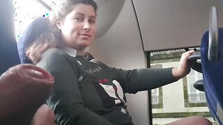 Voyeur seduces Milf to Suck&amp;Jerk his Schlong in Bus