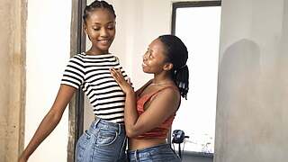 Ebon shy homosexual woman roommates are weird talking of sex and cunt smack